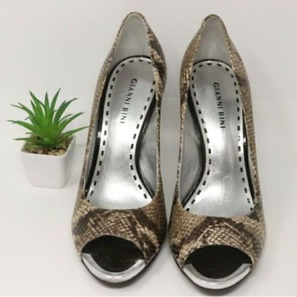 Gianni Bini Animal Print Snake Peep Toe Leather Pumps - Picture 4 of 7